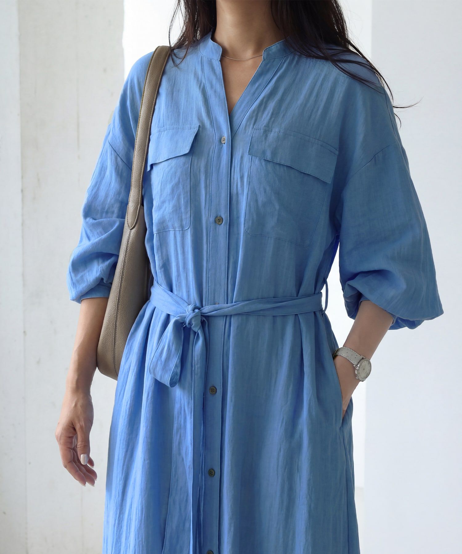 STYLE DELI「綿麻混紡ベルテッドシャツワンピース」|ワンピース|