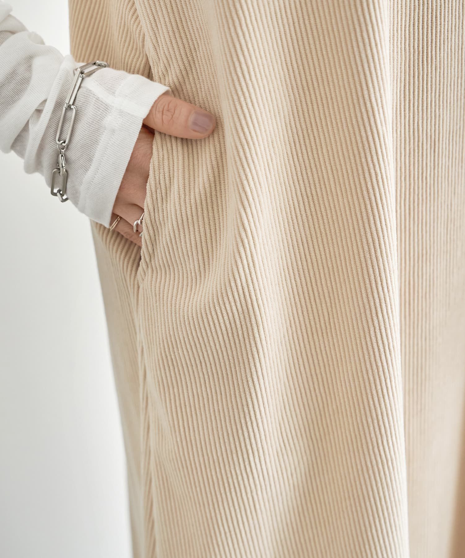 STYLE DELI「薄めコーデュロイスクエアオフジャンパースカート」|ワンピース|