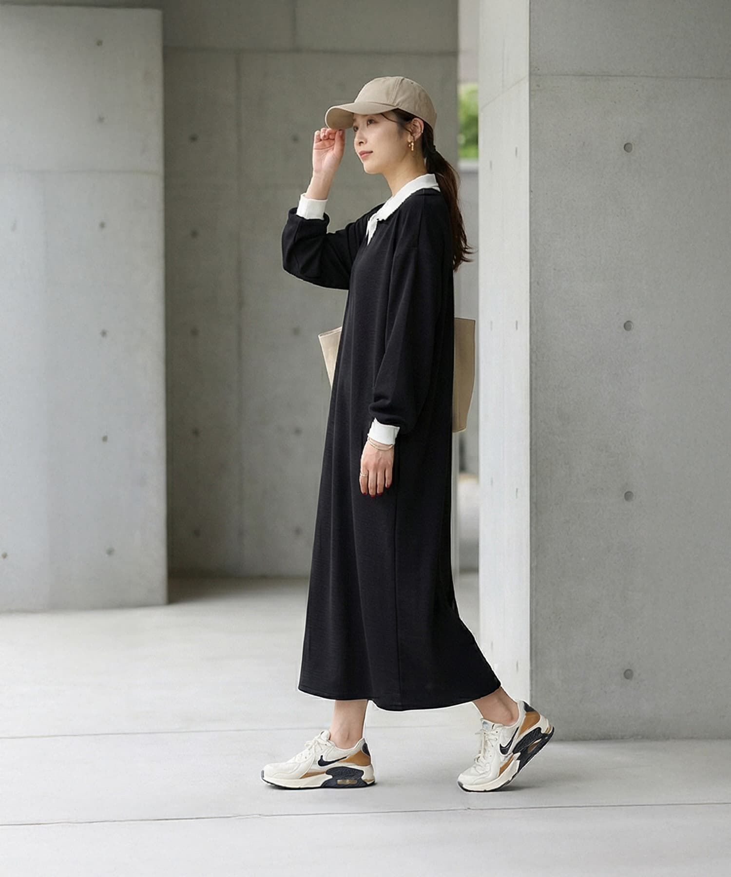 STYLE DELI「襟付きシボ入りカットソーワンピース」|ワンピース|