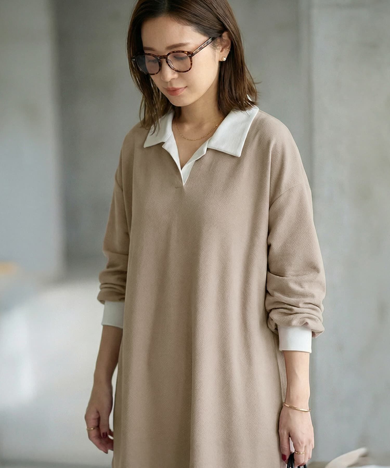 STYLE DELI「襟付きシボ入りカットソーワンピース」|ワンピース|