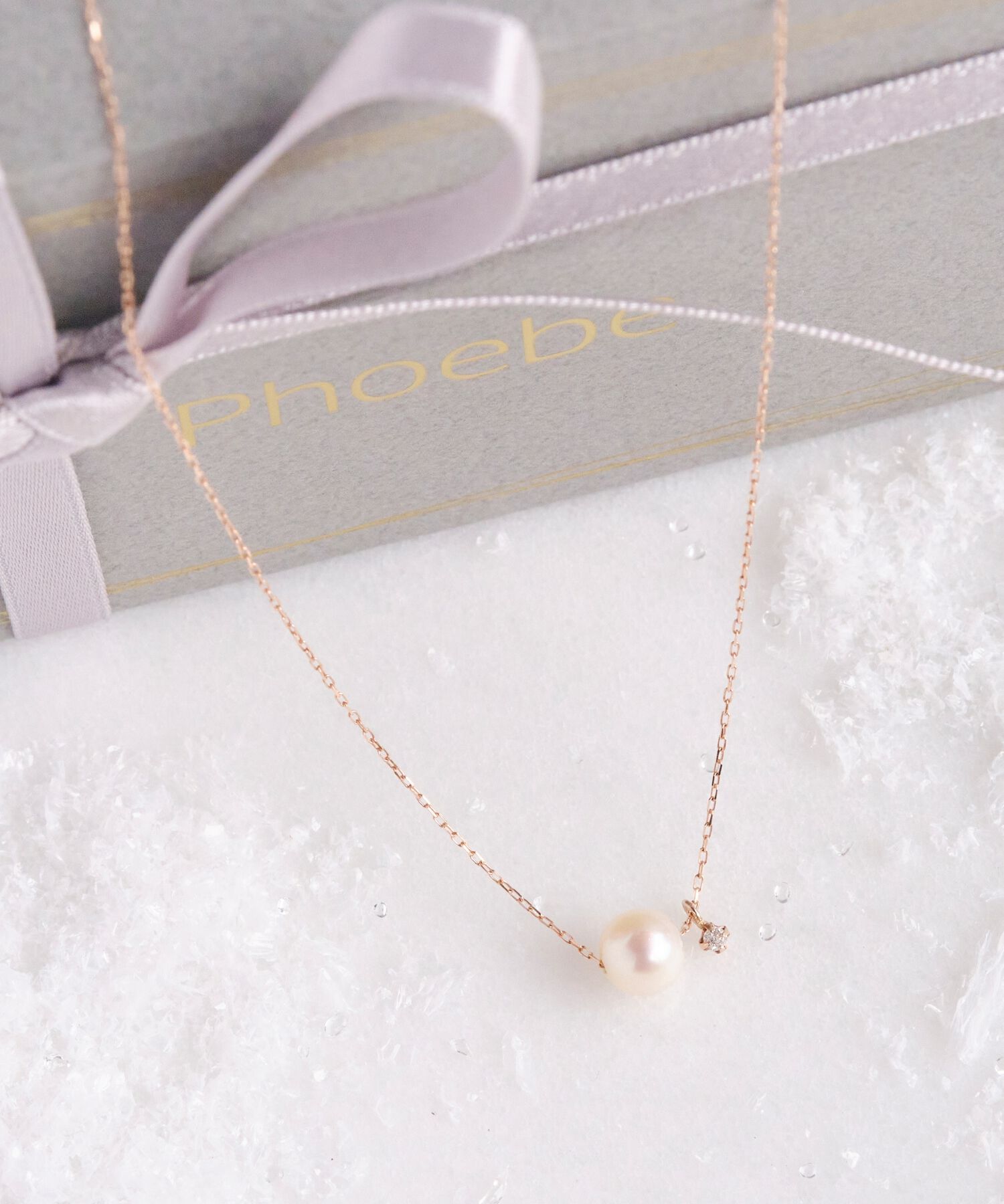 Phoebe「【K10】ワンドロップパールビジューネックレス　ローズゴールド/全長:40cm/BOX付き」|ネックレス|