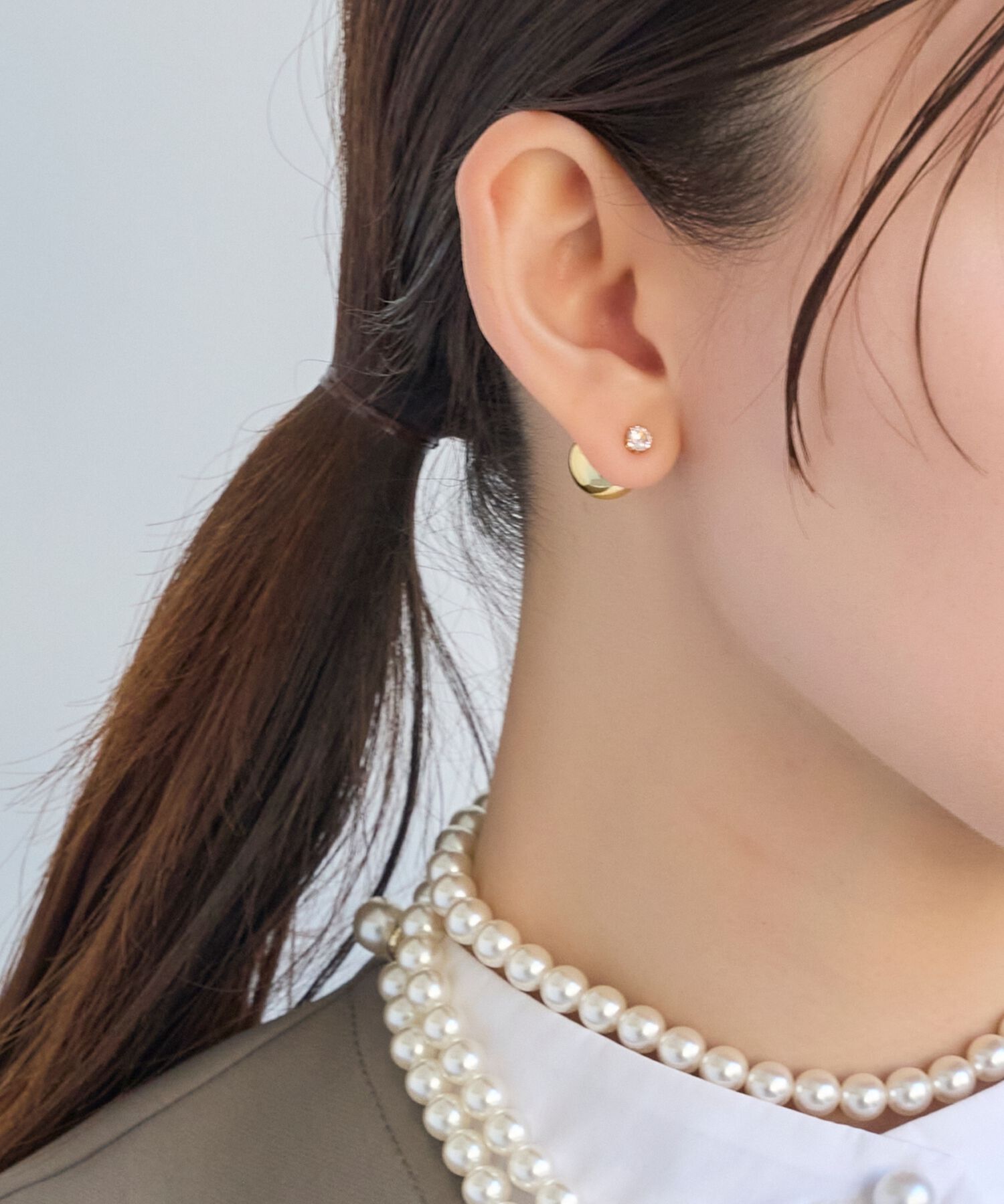 Phoebe「モードメタルビジューバックキャッチピアス」|ピアス|ゴールド