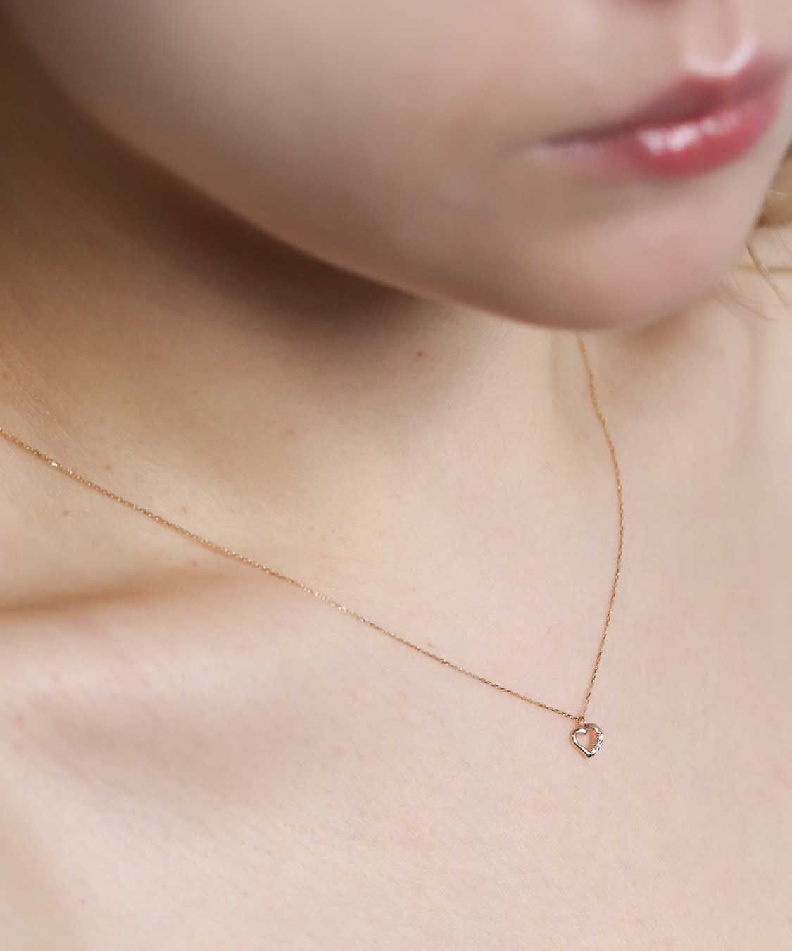  「ダイヤモンド ハート ネックレス | K10YG」|ネックレス|