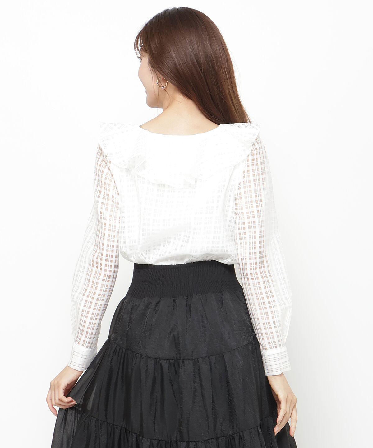 アンドクチュール「シアーチェックフリルブラウス」|シャツ・ブラウス|