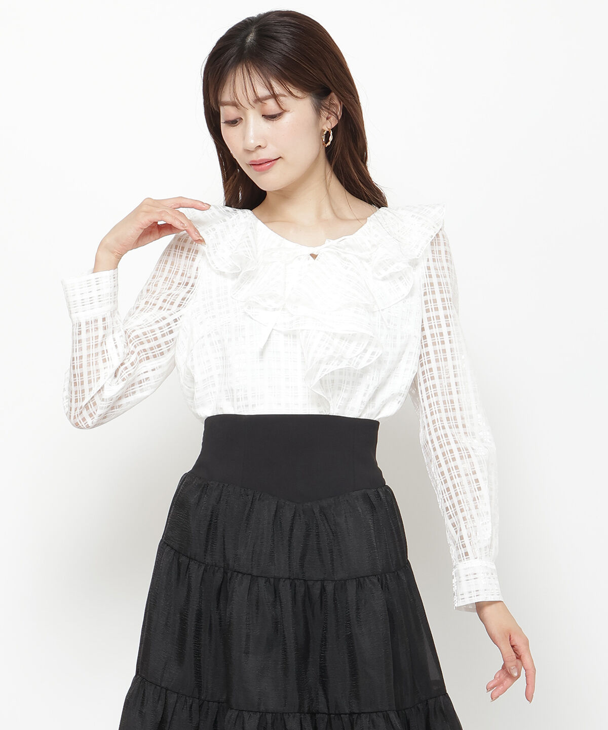 アンドクチュール「シアーチェックフリルブラウス」|シャツ・ブラウス|