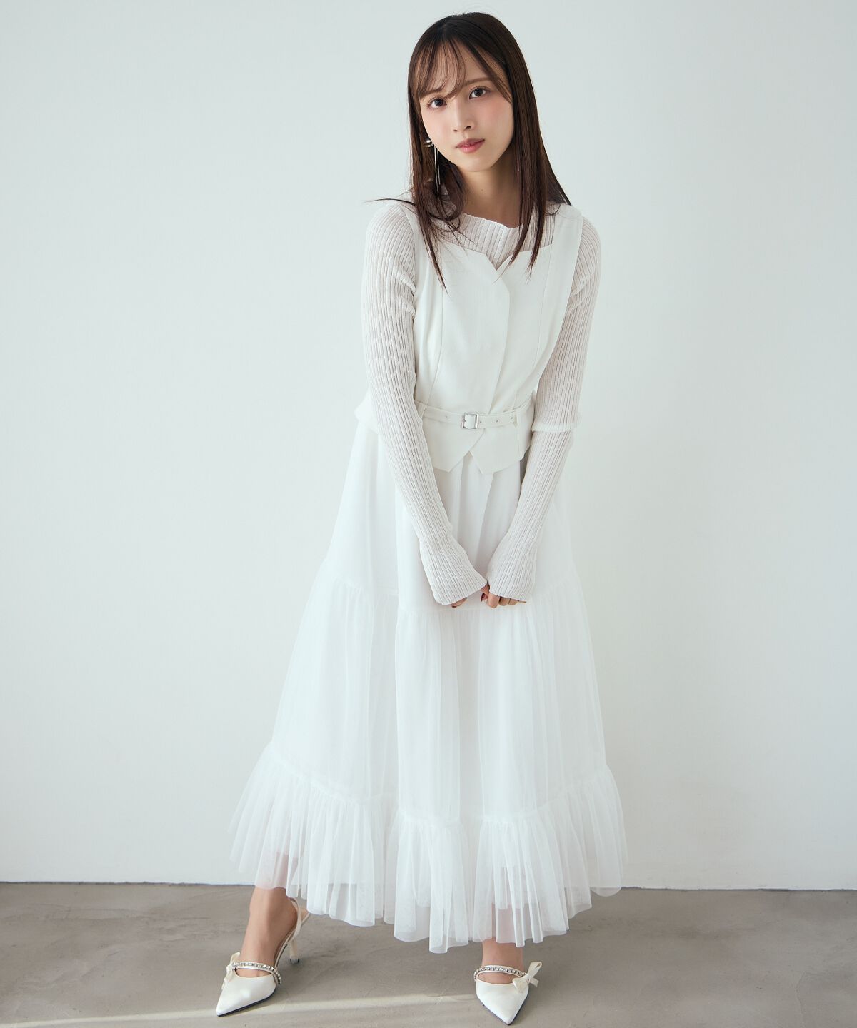 アンドクチュール「異素材ドッキングチュールワンピース」|ワンピース|