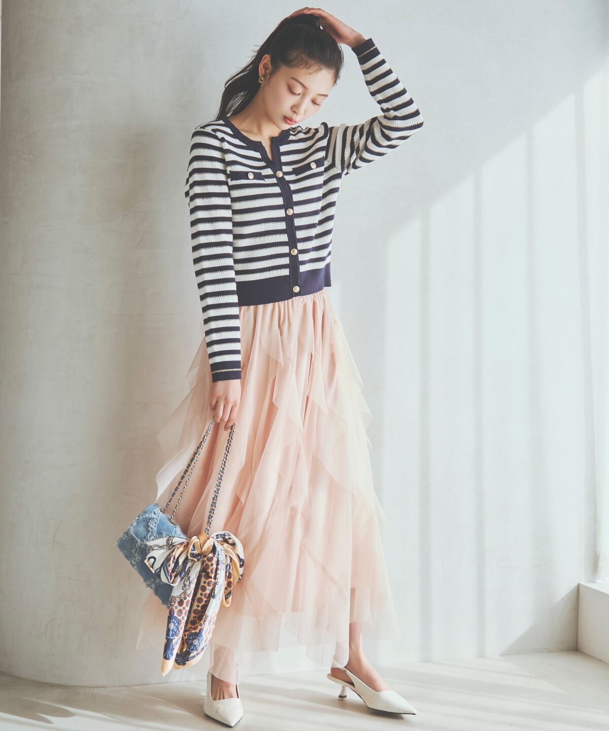 アンドクチュール「ラッフルフリルチュールスカート」|フレア|