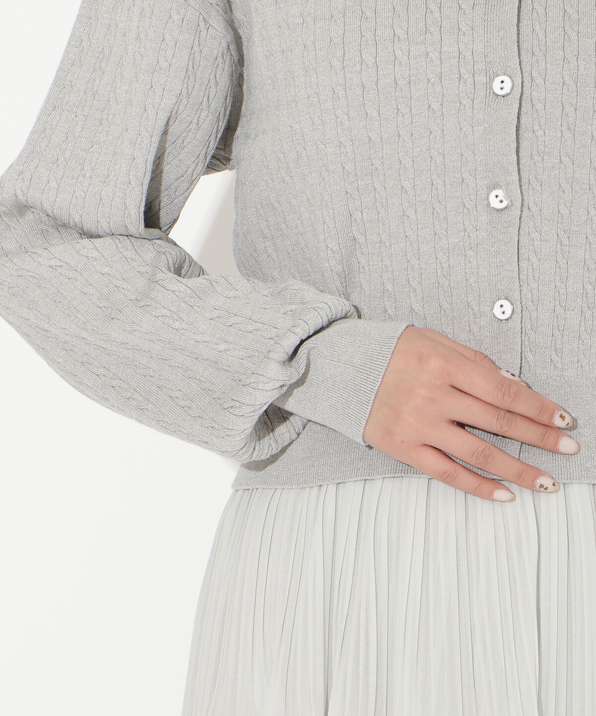 アンドクチュール「シャツレイヤード風ケーブルカーディガン」|カーディガン|