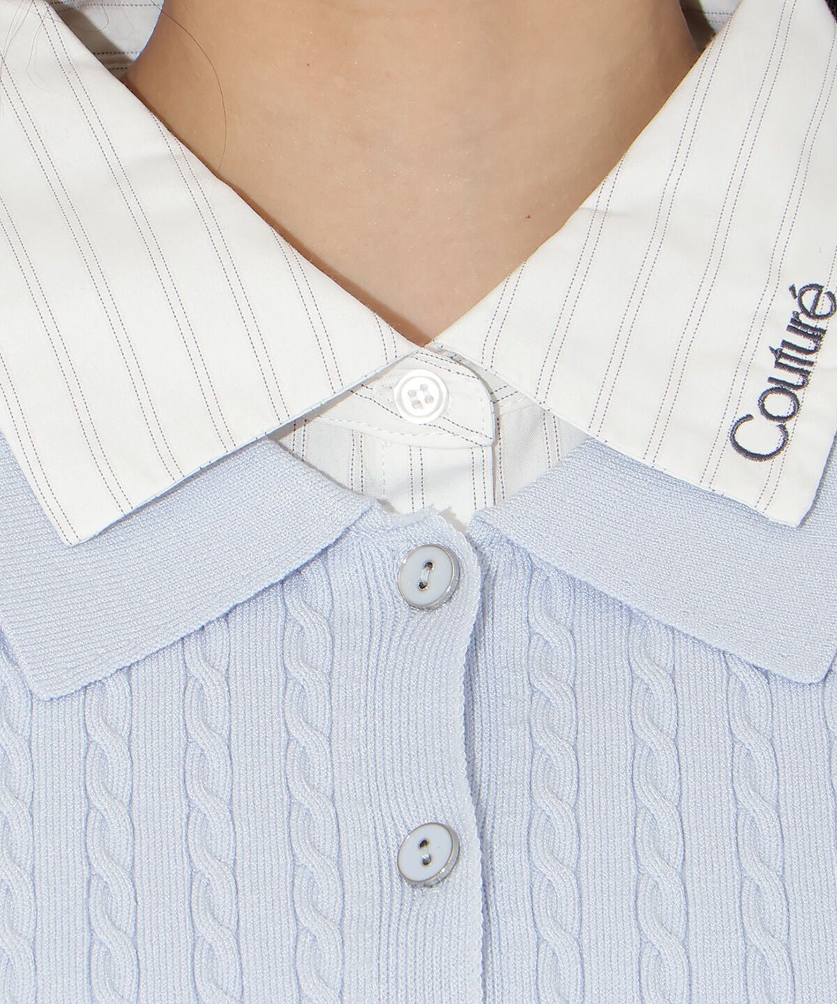 アンドクチュール「シャツレイヤード風ケーブルカーディガン」|カーディガン|