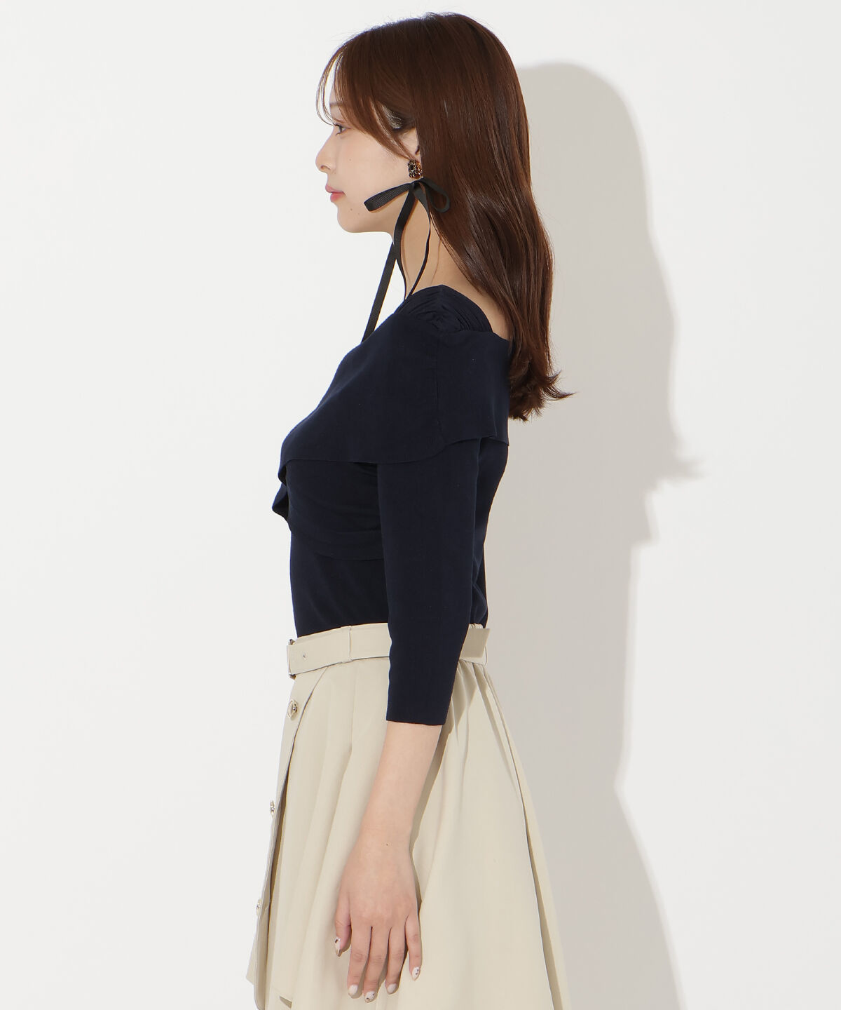 アンドクチュール「7分袖クロスネックニットプルオーバー」|ニット・セーター|