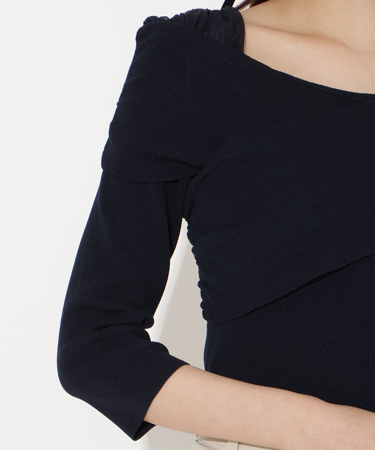 アンドクチュール「7分袖クロスネックニットプルオーバー」|ニット・セーター|