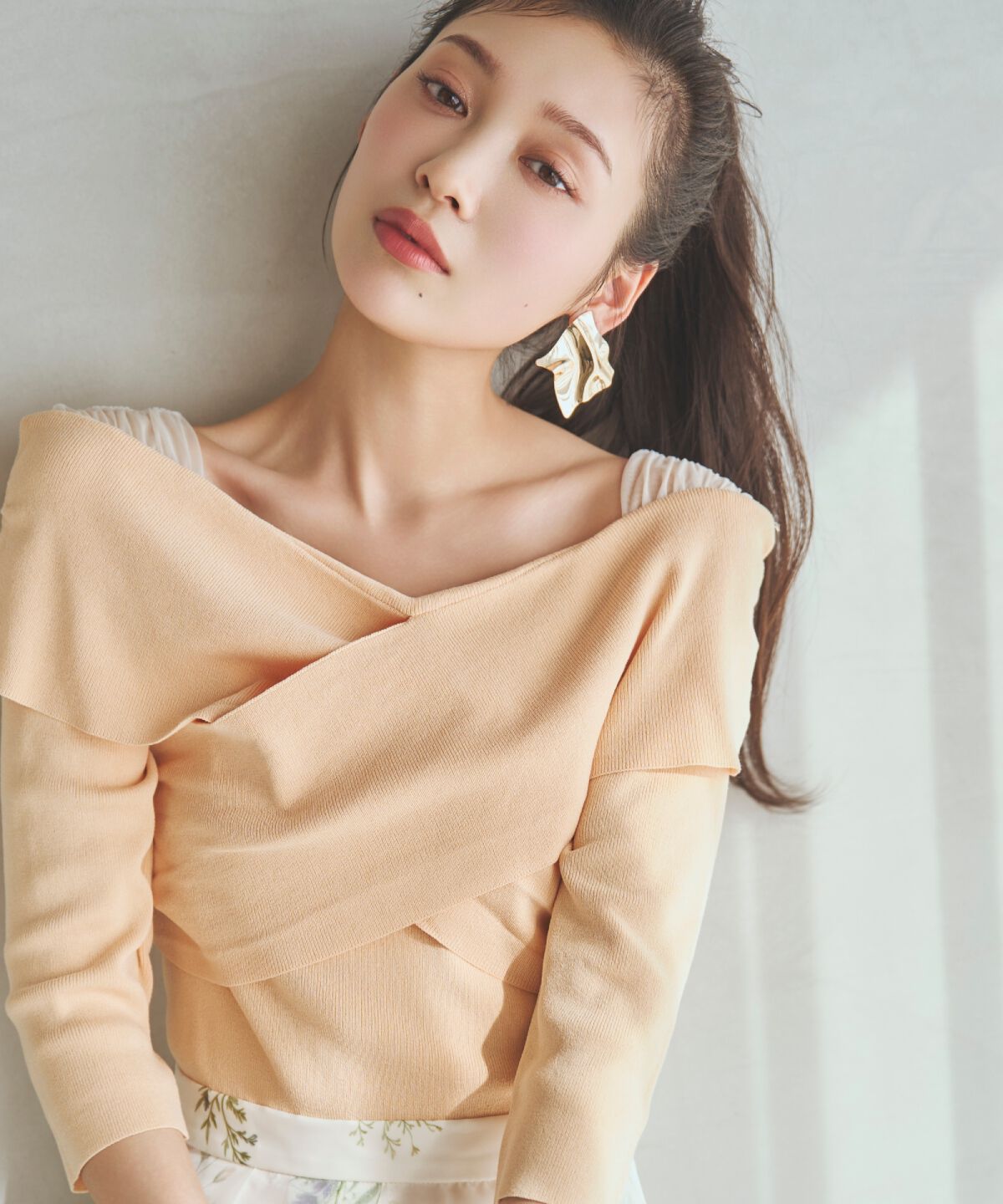 アンドクチュール「7分袖クロスネックニットプルオーバー」|ニット・セーター|