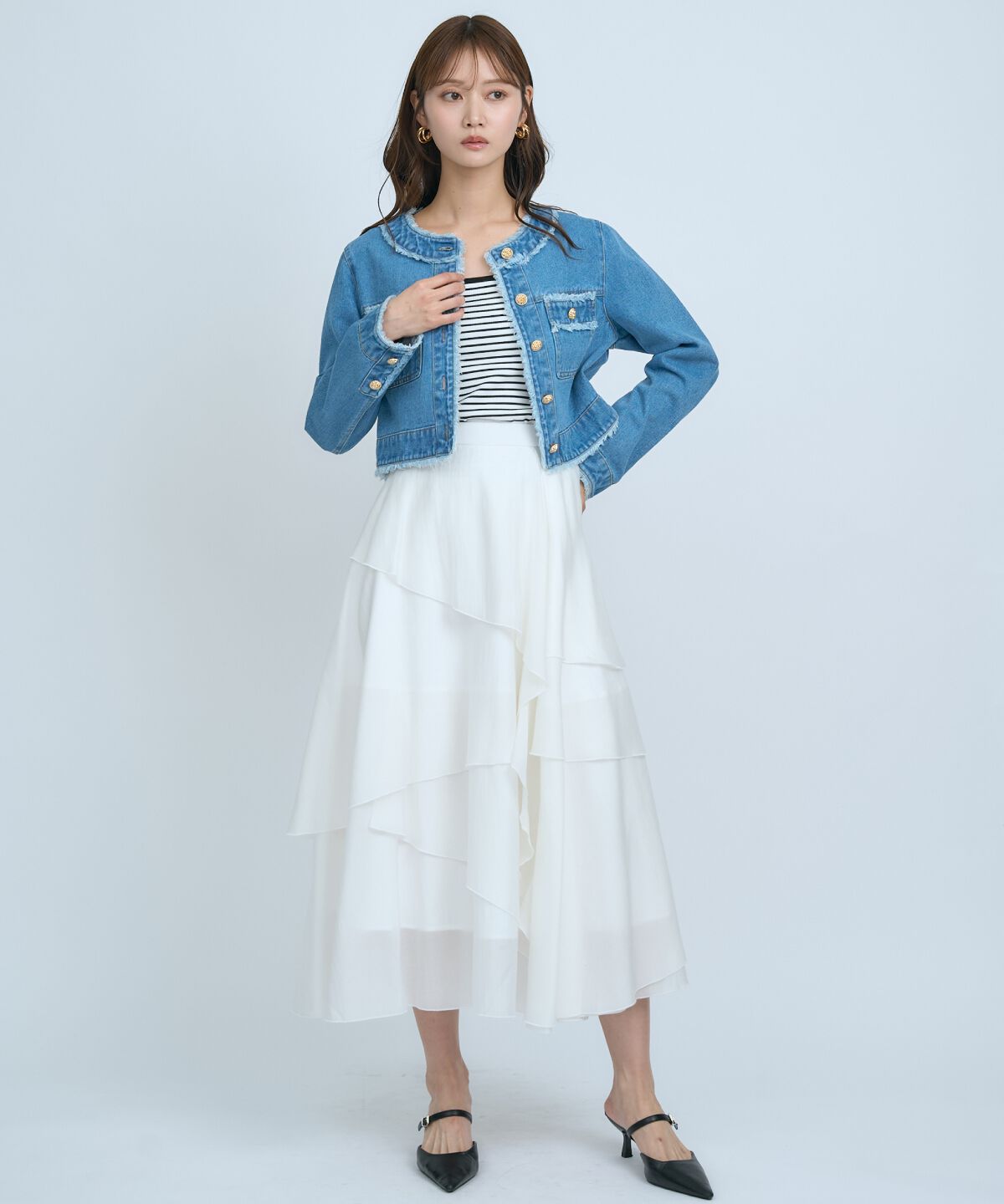 アンドクチュール「アシンメトリーシフォンラッフルスカート」|フレア|