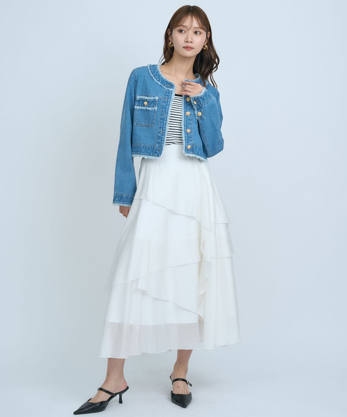 アンドクチュール「アシンメトリーシフォンラッフルスカート」|フレア|