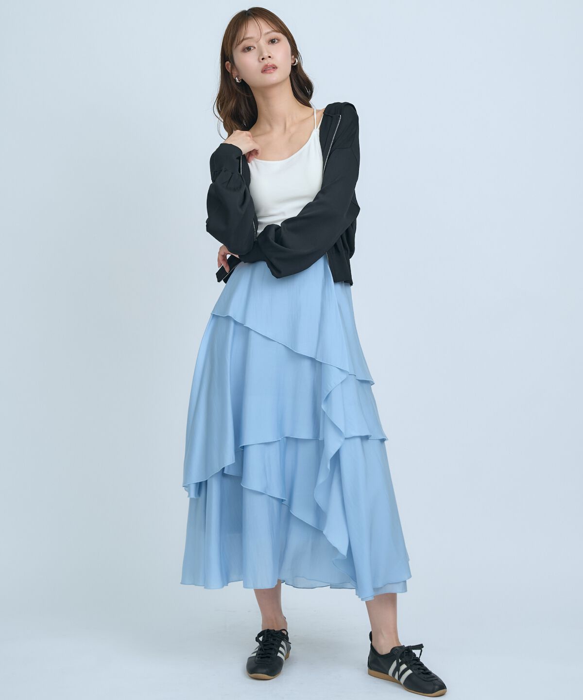 アンドクチュール「アシンメトリーシフォンラッフルスカート」|フレア|