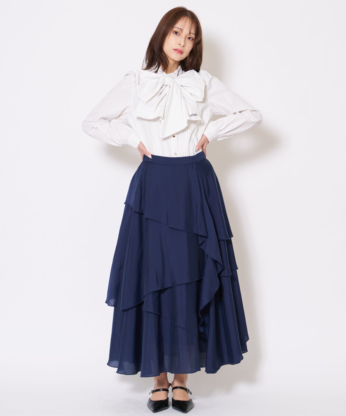 アンドクチュール「アシンメトリーシフォンラッフルスカート」|フレア|