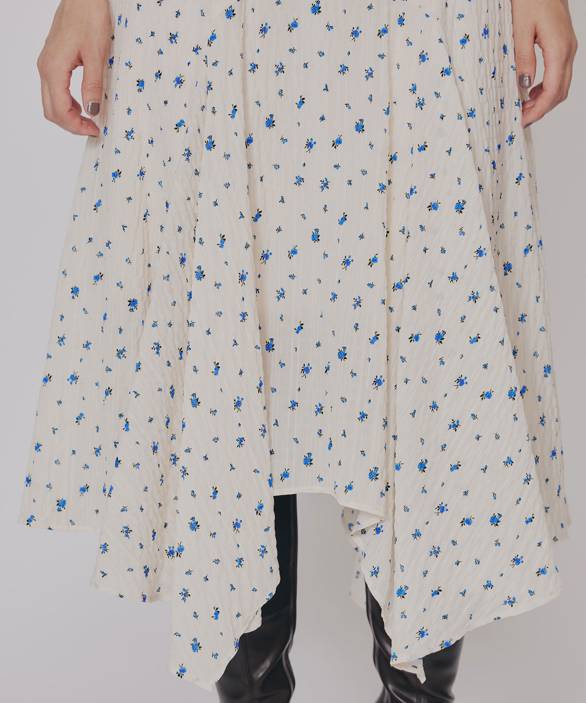 REDYAZEL「ミニフラワーイレヘムロングスカート」|フレア|