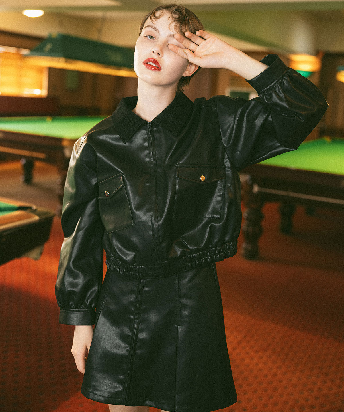 REDYAZEL「フェイクレザージップブルゾン」|ブルゾン・スタジャン|