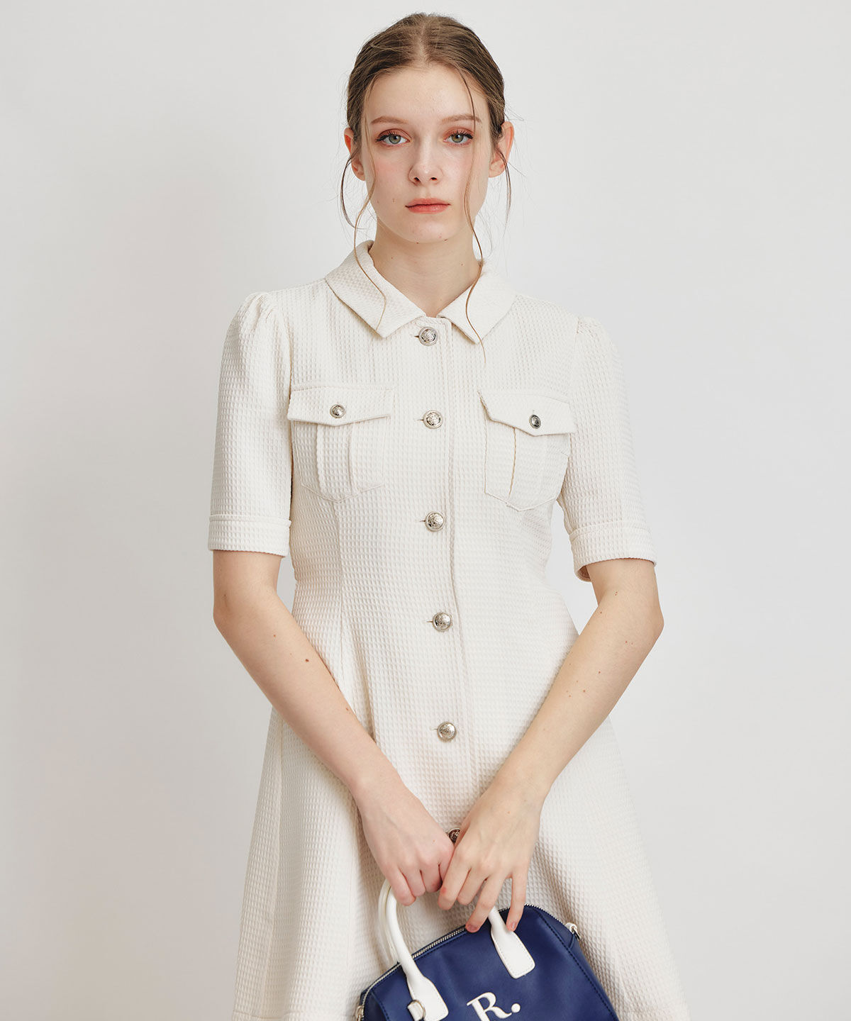 REDYAZEL「エンブレムボタンワッフルミニシャツワンピース」|ワンピース|
