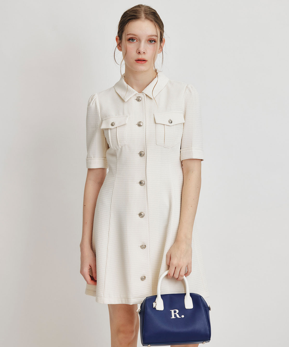 REDYAZEL「エンブレムボタンワッフルミニシャツワンピース」|ワンピース|