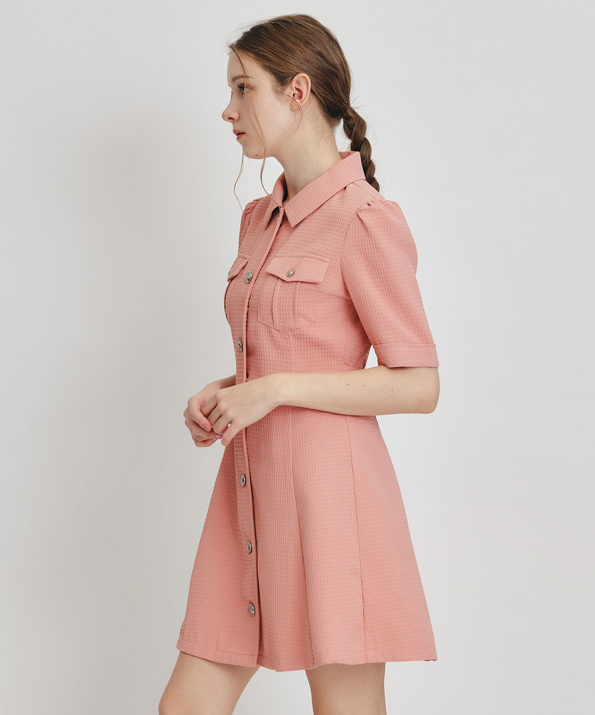 REDYAZEL「エンブレムボタンワッフルミニシャツワンピース」|ワンピース|