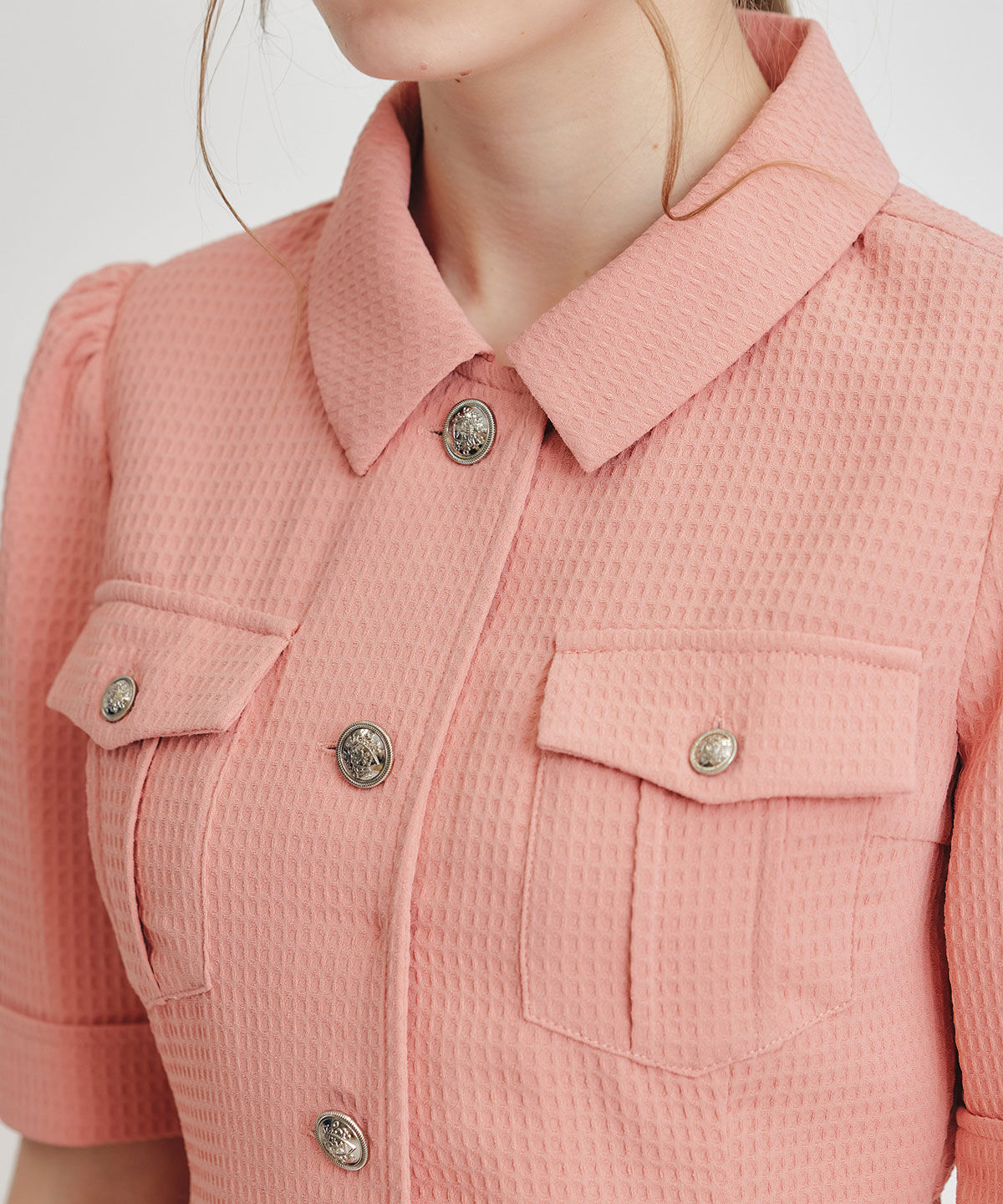 REDYAZEL「エンブレムボタンワッフルミニシャツワンピース」|ワンピース|