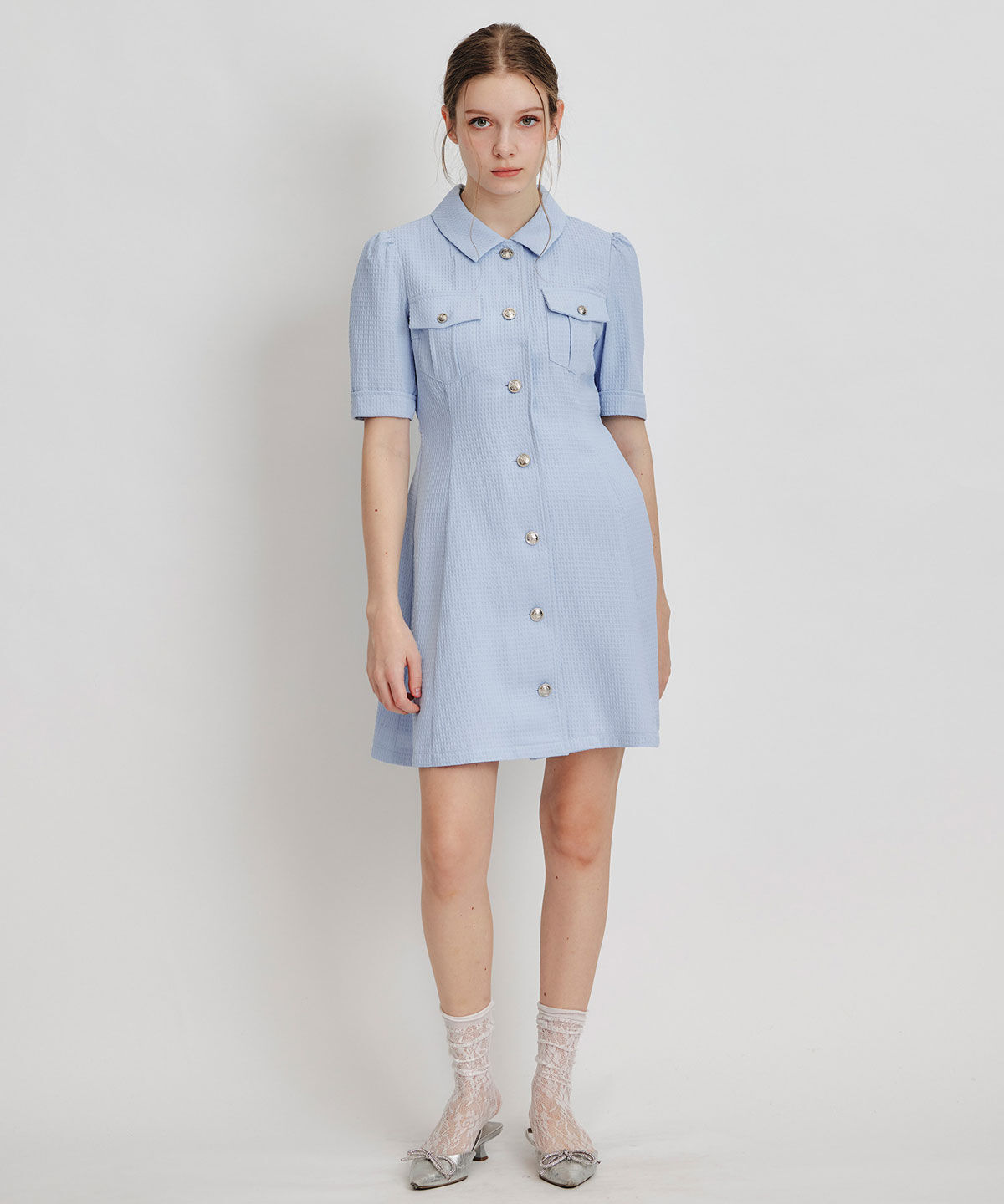 REDYAZEL「エンブレムボタンワッフルミニシャツワンピース」|ワンピース|
