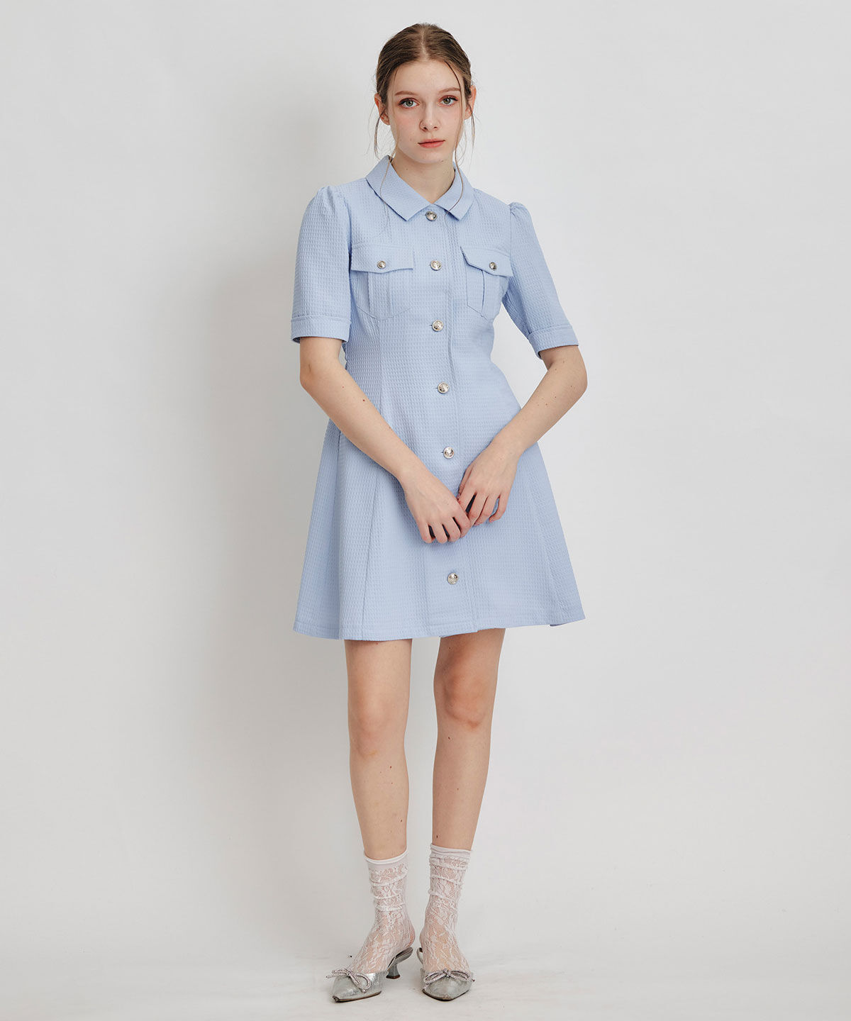 REDYAZEL「エンブレムボタンワッフルミニシャツワンピース」|ワンピース|