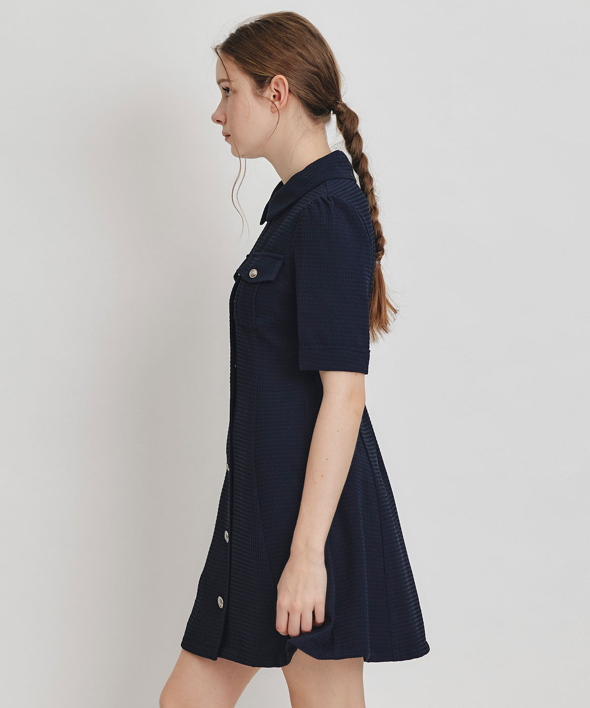 REDYAZEL「エンブレムボタンワッフルミニシャツワンピース」|ワンピース|