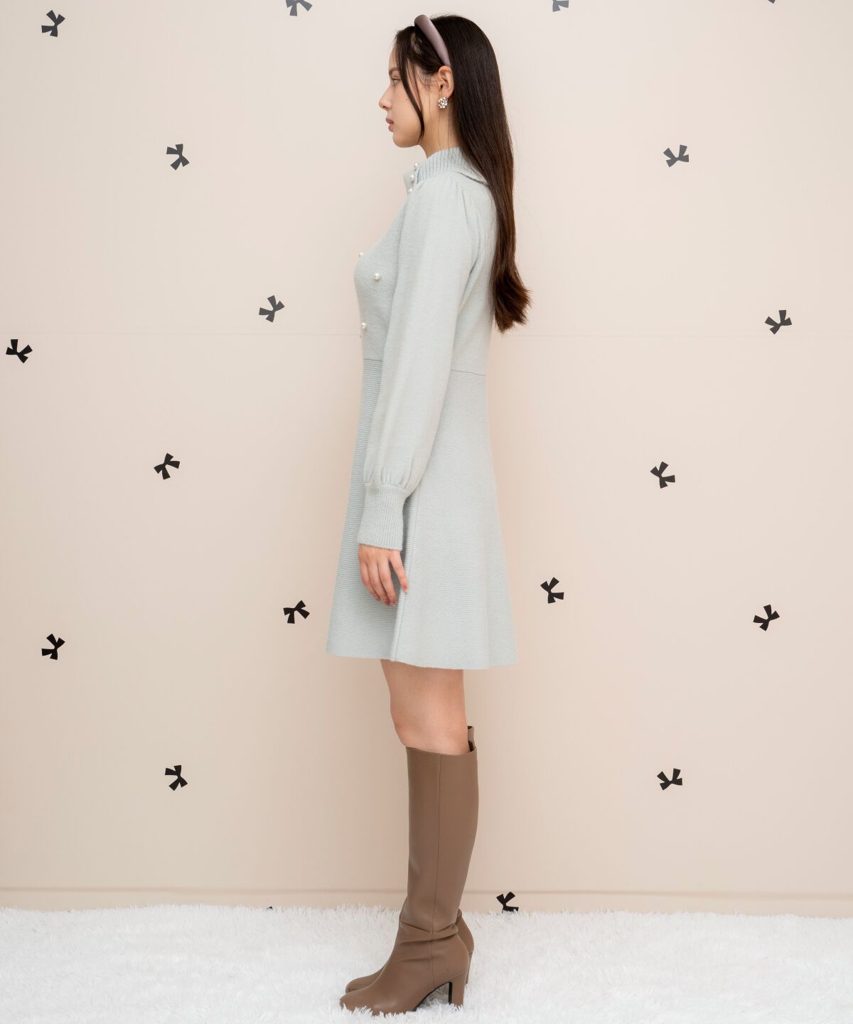 WILLSELECTION「パール付きタートルネックニットワンピース」|ワンピース|