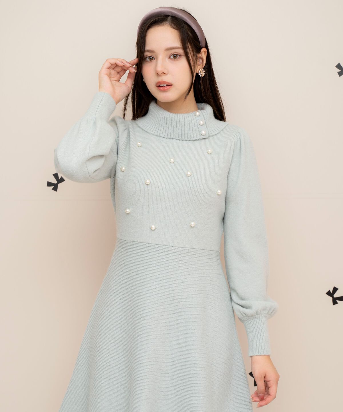 WILLSELECTION「パール付きタートルネックニットワンピース」|ワンピース|