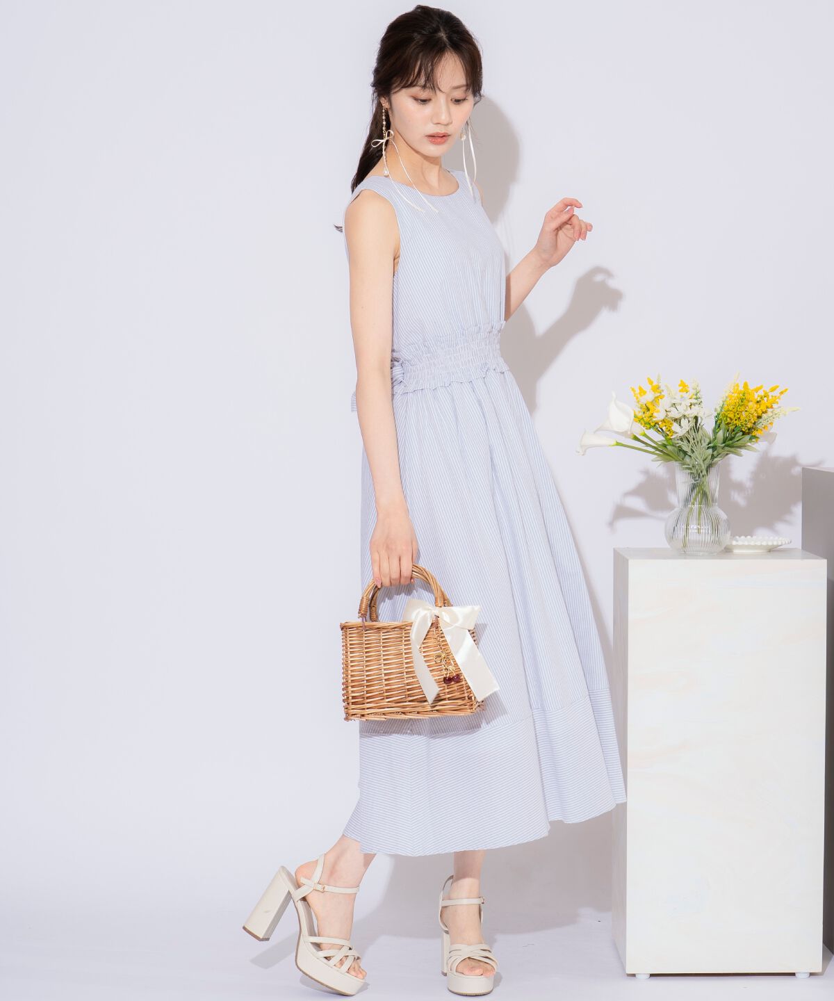 WILLSELECTION「ウエストシャーリングストライプワンピース」|ワンピース|gray/borderｽﾄﾗｲﾌﾟ