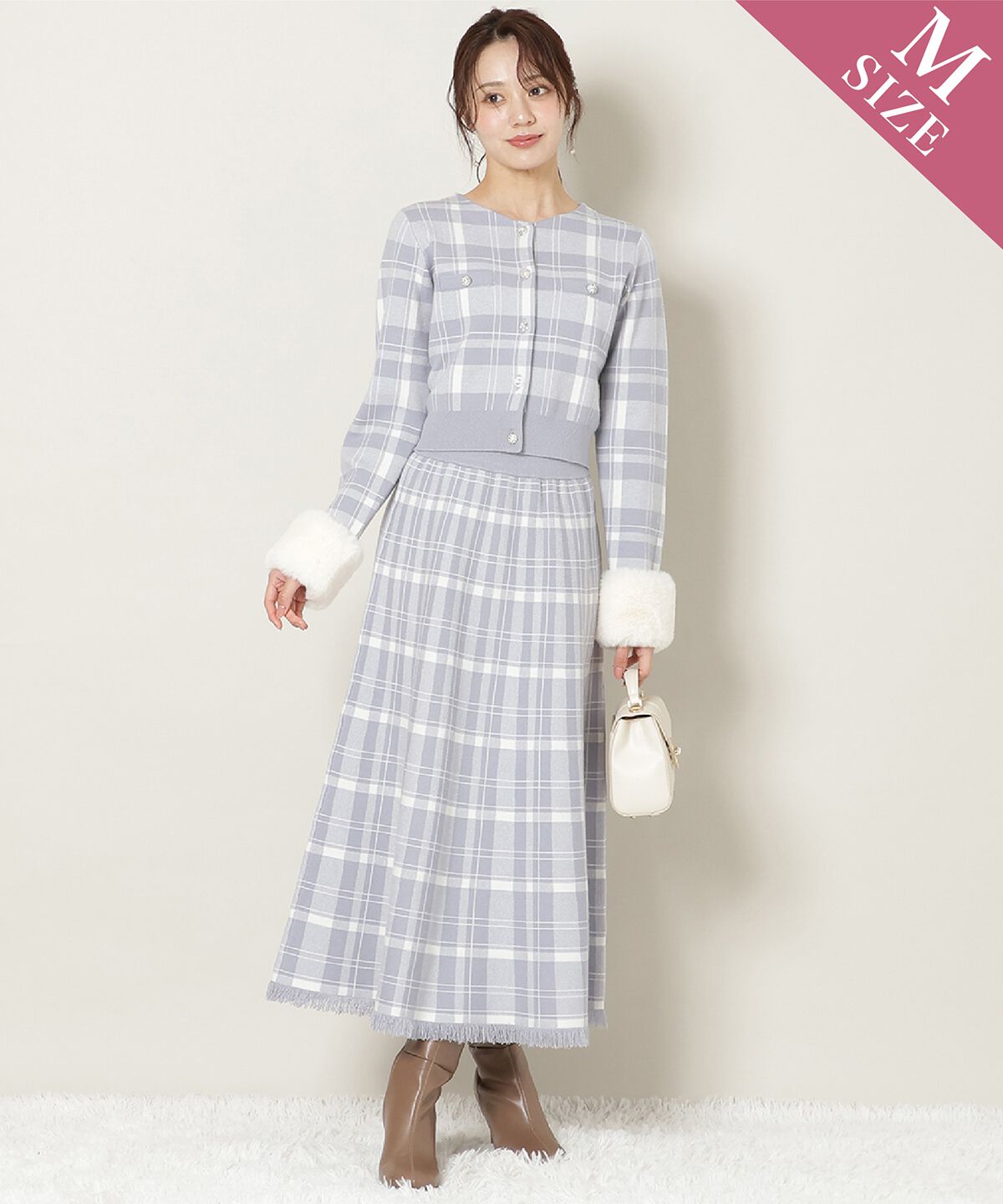 WILLSELECTION「チェック柄ニットフレアスカート」|フレア|紺系チェック