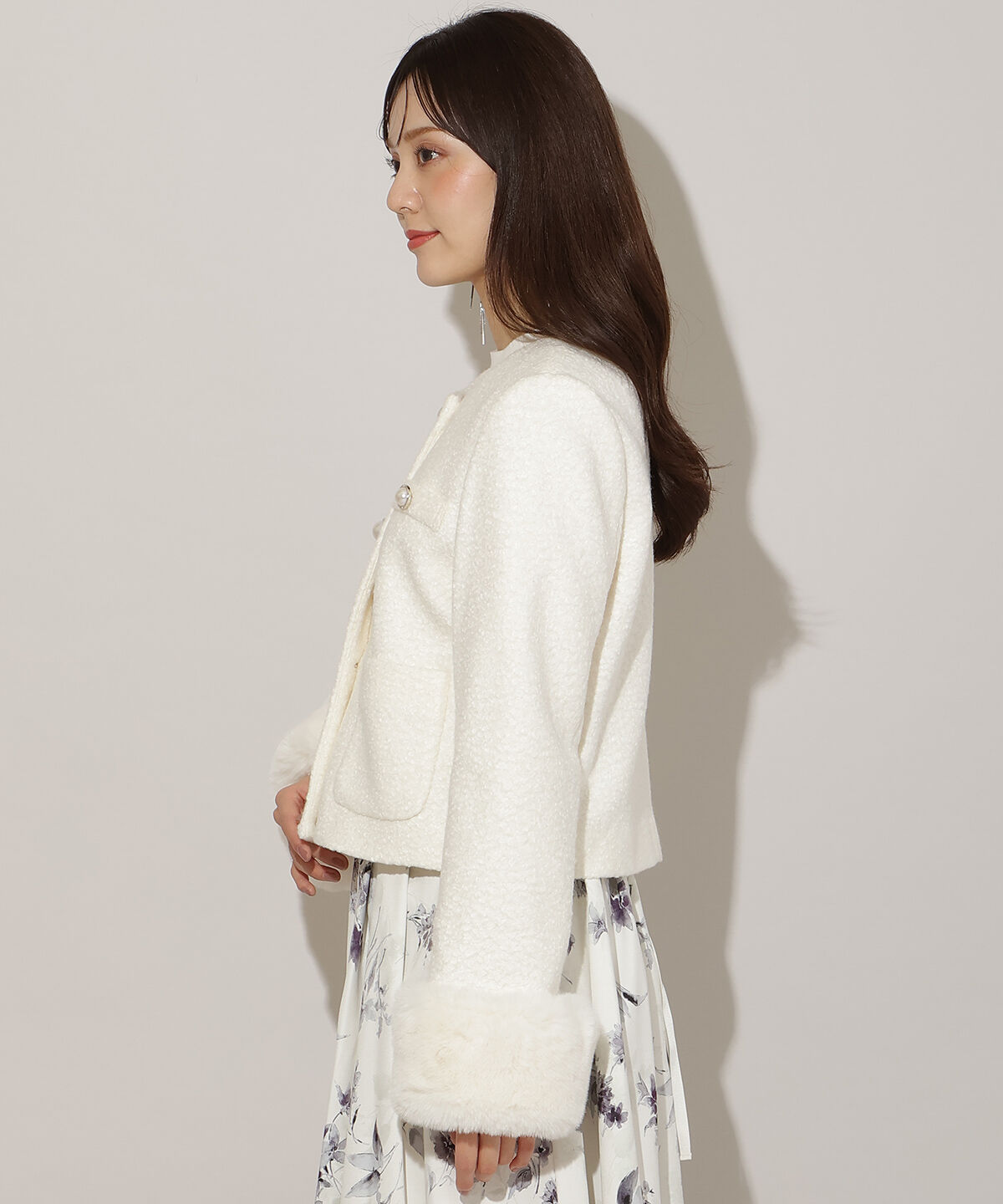 WILLSELECTION「ノーカラーブークレショートコート」|ノーカラーコート|