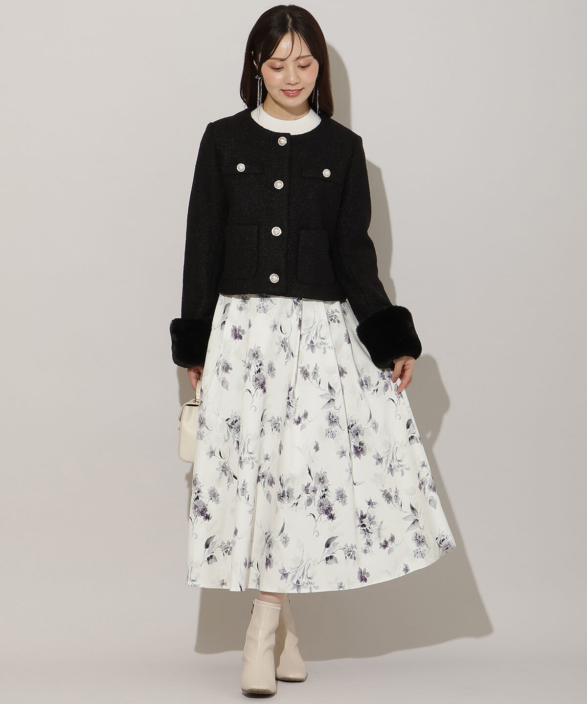 WILLSELECTION「ノーカラーブークレショートコート」|ノーカラーコート|