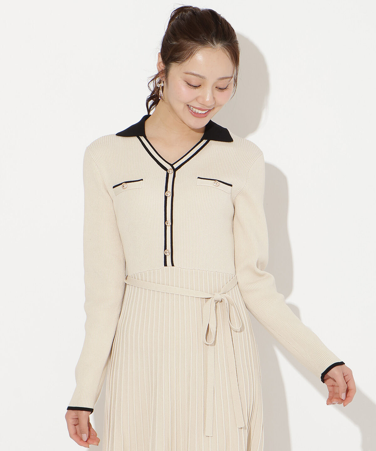 WILLSELECTION「バイカラープリーツニットワンピース」|ワンピース|