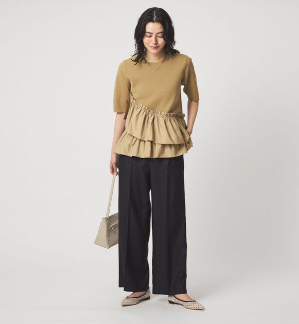 UNITED ARROWS green label relaxing「ドッキング ペプラム ショートスリーブ ニット プルオーバー ウォッシャブル」|ニット・セーター|