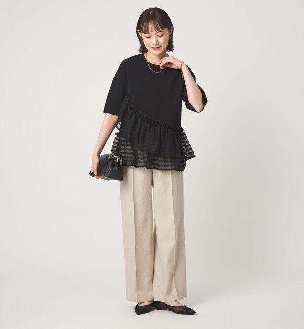 UNITED ARROWS green label relaxing「ドッキング ペプラム ショートスリーブ ニット プルオーバー ウォッシャブル」|ニット・セーター|