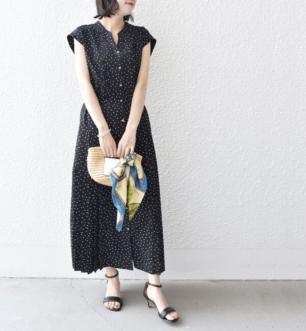 SHIPS for women「《一部追加予約》【WEB限定】〈洗濯機可能〉ドット 花柄 サイド プリーツ フレンチスリーブ ワンピース」|ワンピース|