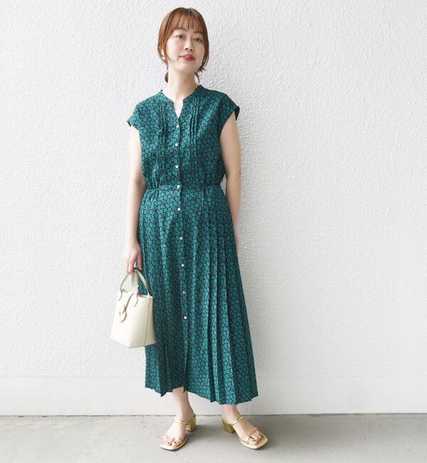 SHIPS for women「《一部追加予約》【WEB限定】〈洗濯機可能〉ドット 花柄 サイド プリーツ フレンチスリーブ ワンピース」|ワンピース|