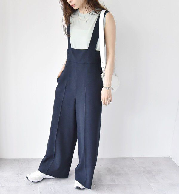 quaranciel「quaranciel:〈洗濯機可能〉ドビー ハイウエスト サロペット」|オールインワン|ネイビー