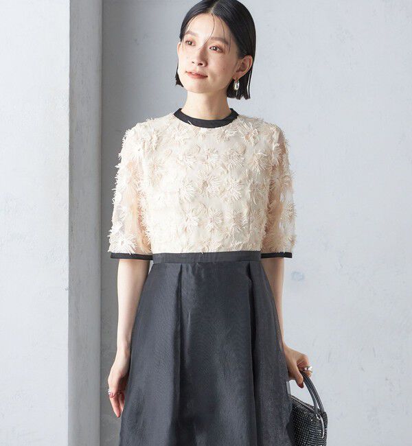 SHIPS for women「kaene:エンブロイダリー ミックス ワンピース〈セレモニー対応可〉」|ワンピース|