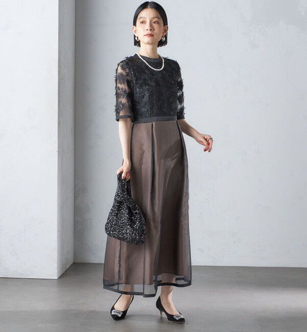 SHIPS for women「kaene:エンブロイダリー ミックス ワンピース〈セレモニー対応可〉」|ワンピース|