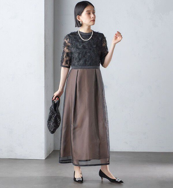 SHIPS for women「kaene:エンブロイダリー ミックス ワンピース〈セレモニー対応可〉」|ワンピース|