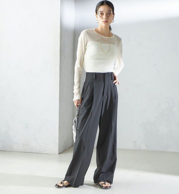 SHIPS for women「〈手洗い可能〉ストレッチ チュール ロング スリーブ TEE」|Tシャツ・カットソー|