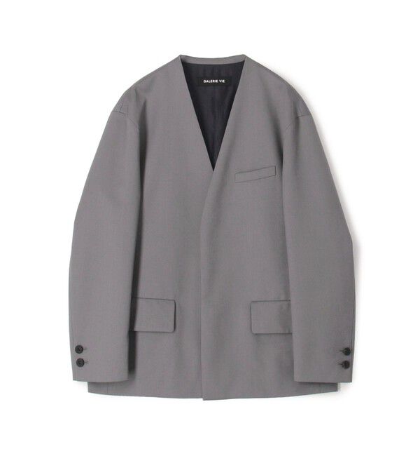 GALERIE VIE「ウォッシャブルギャバジン カラーレスジャケット」|ノーカラージャケット|17 チャコールグレー