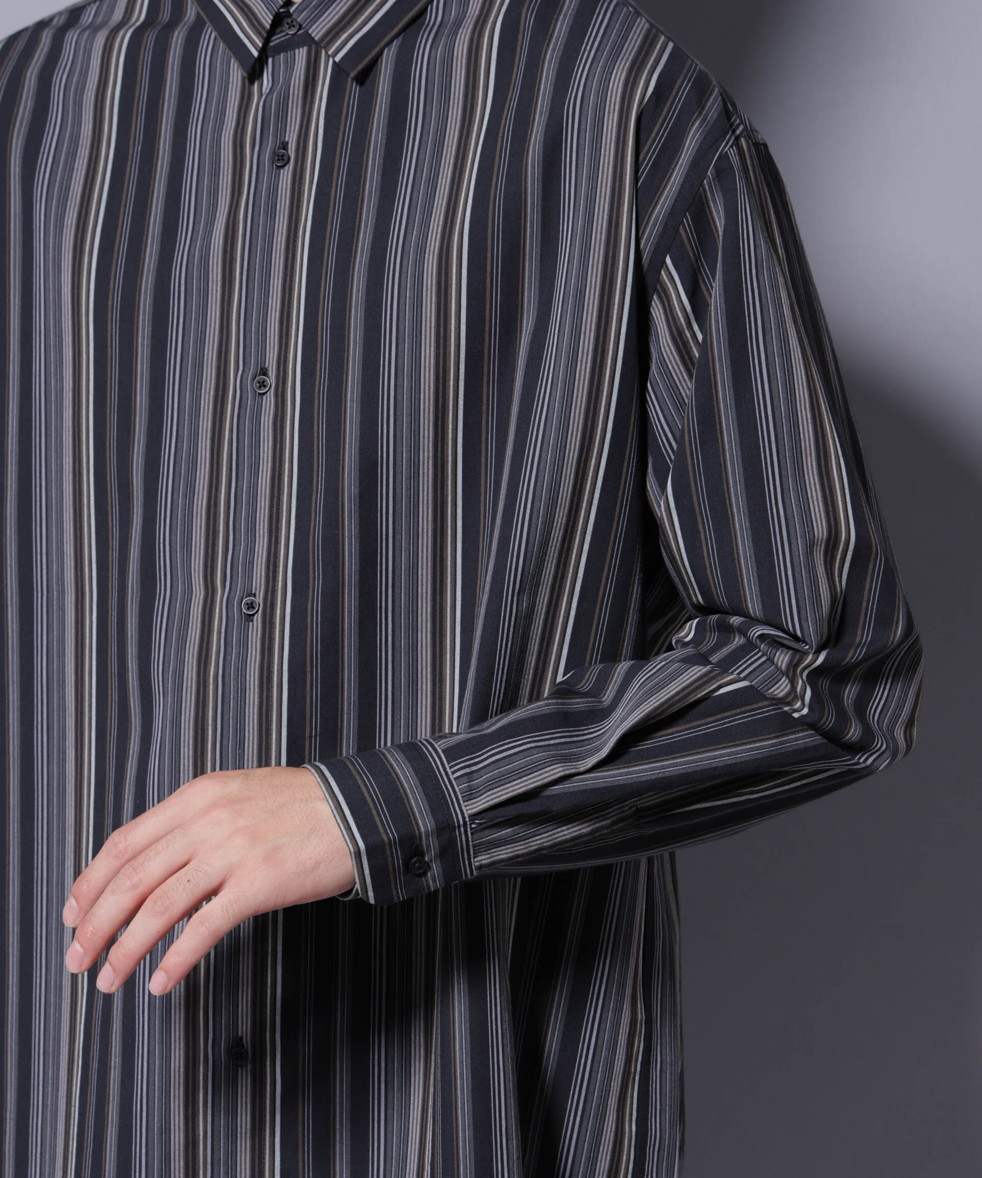 nano･universe「ランダムストライプシャツ 長袖」|シャツ・ブラウス|