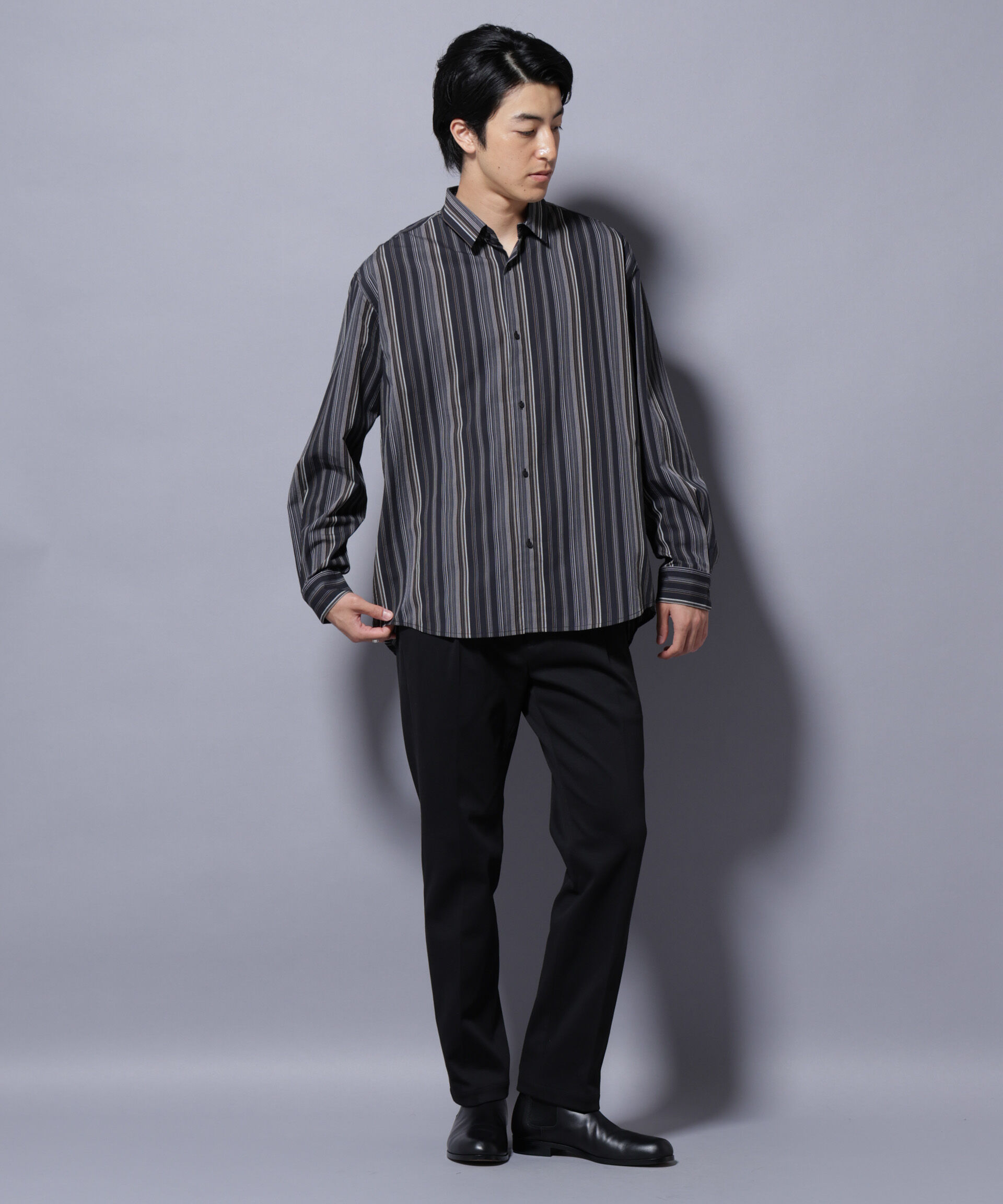 nano･universe「ランダムストライプシャツ 長袖」|シャツ・ブラウス|