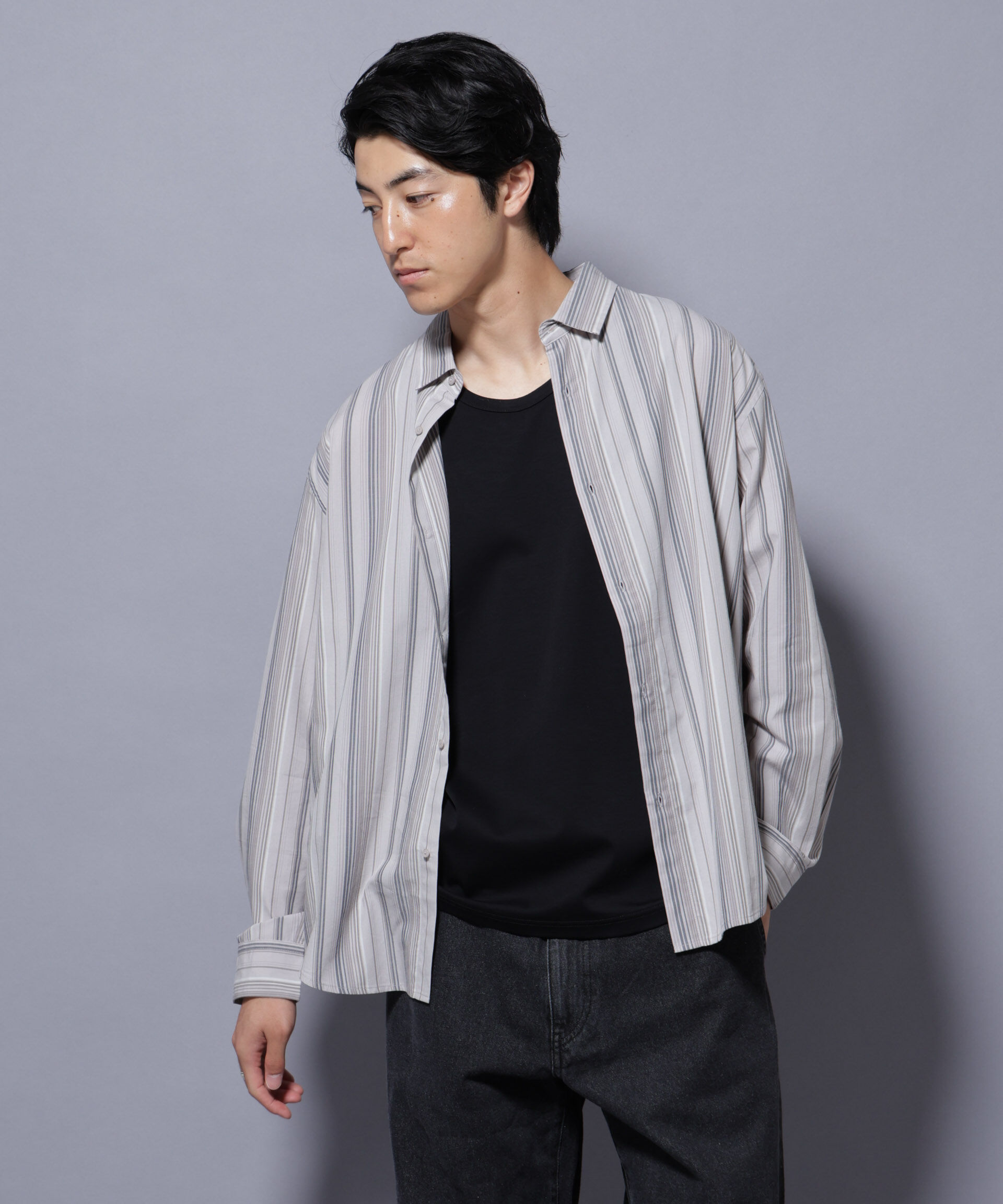 nano･universe「ランダムストライプシャツ 長袖」|シャツ・ブラウス|