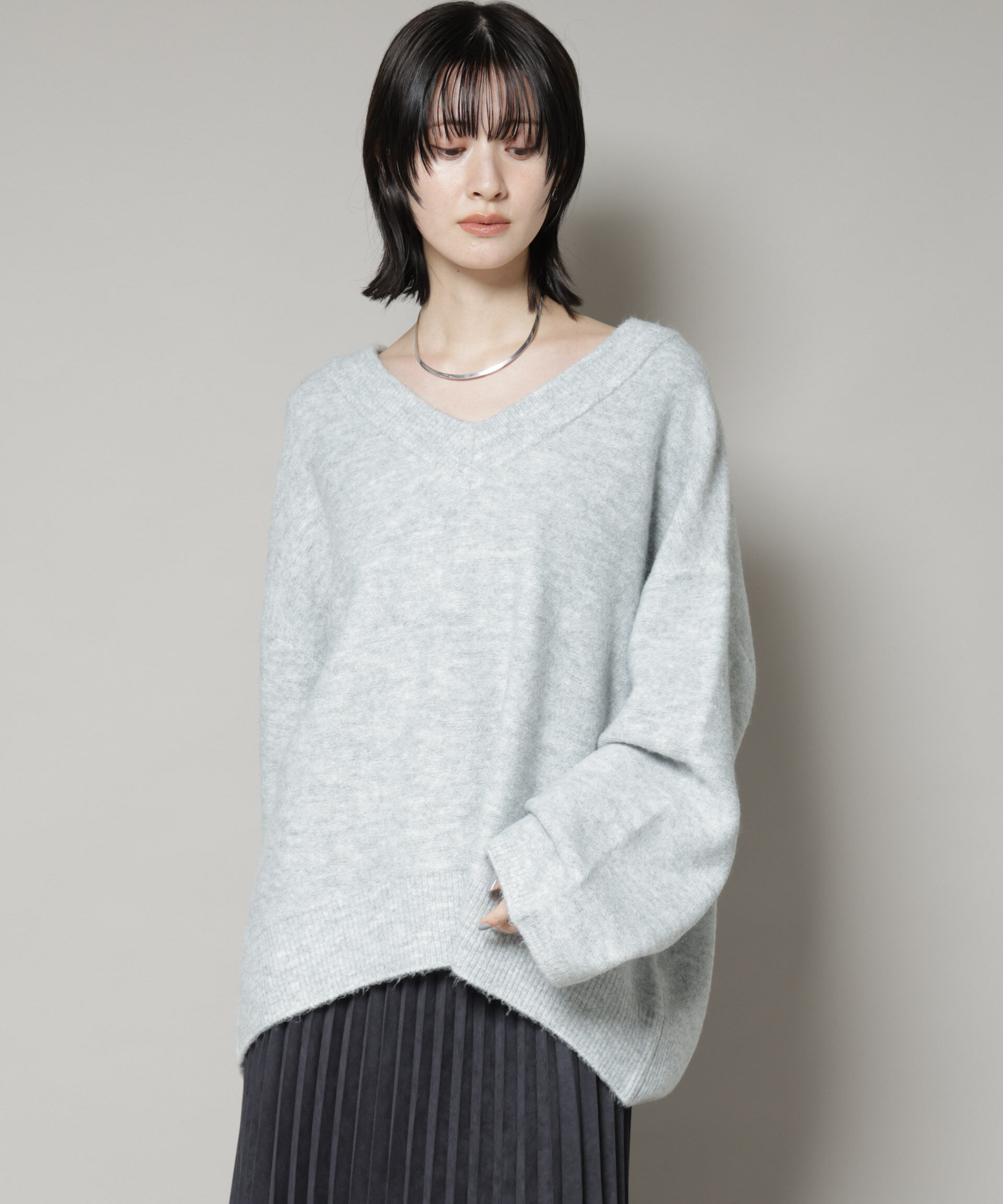 nano･universe「Vネックワイドシルエット圧縮ニット」|ニット・セーター|
